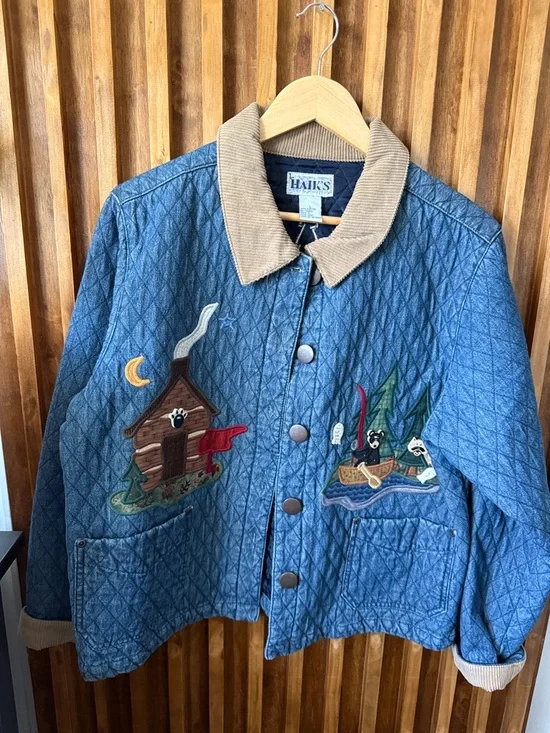 Vintage Haik's 90s Blue Quilted Button Front Chore Bear Barn Jacket. L - Picture 2 of 12